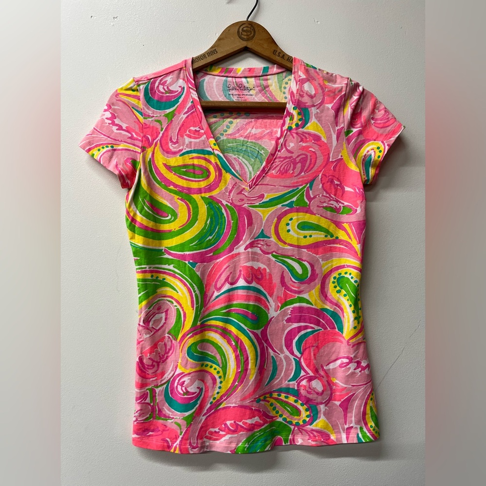 Lilly Pulitzer Michele top "All Nighter" flamingo and paisley